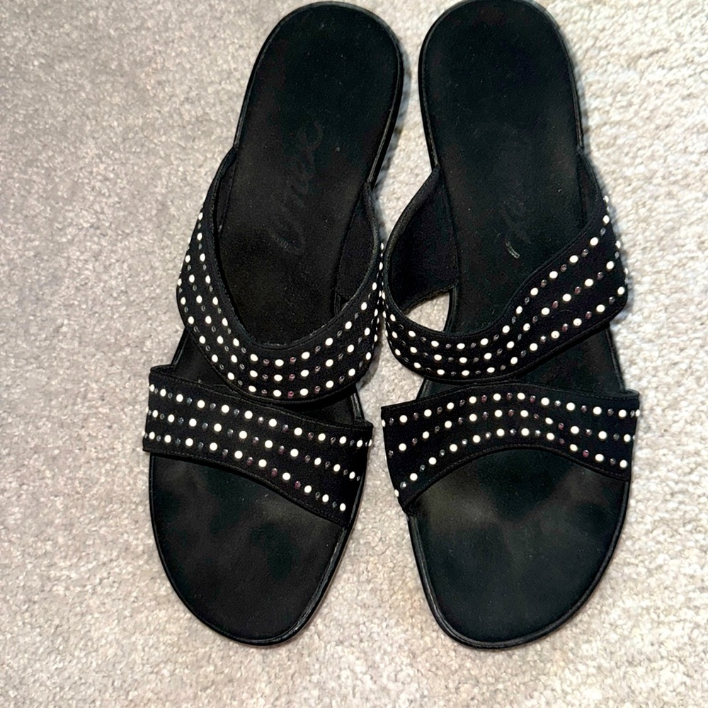 Sol sana black leather heeled sandals size 9